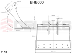 bucket for miniexcavator bhb 600