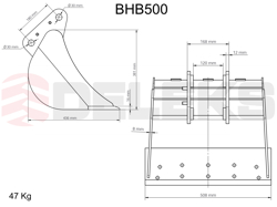 graafbak voor minigraafmachine dieplepel voor tractoren bhb 500